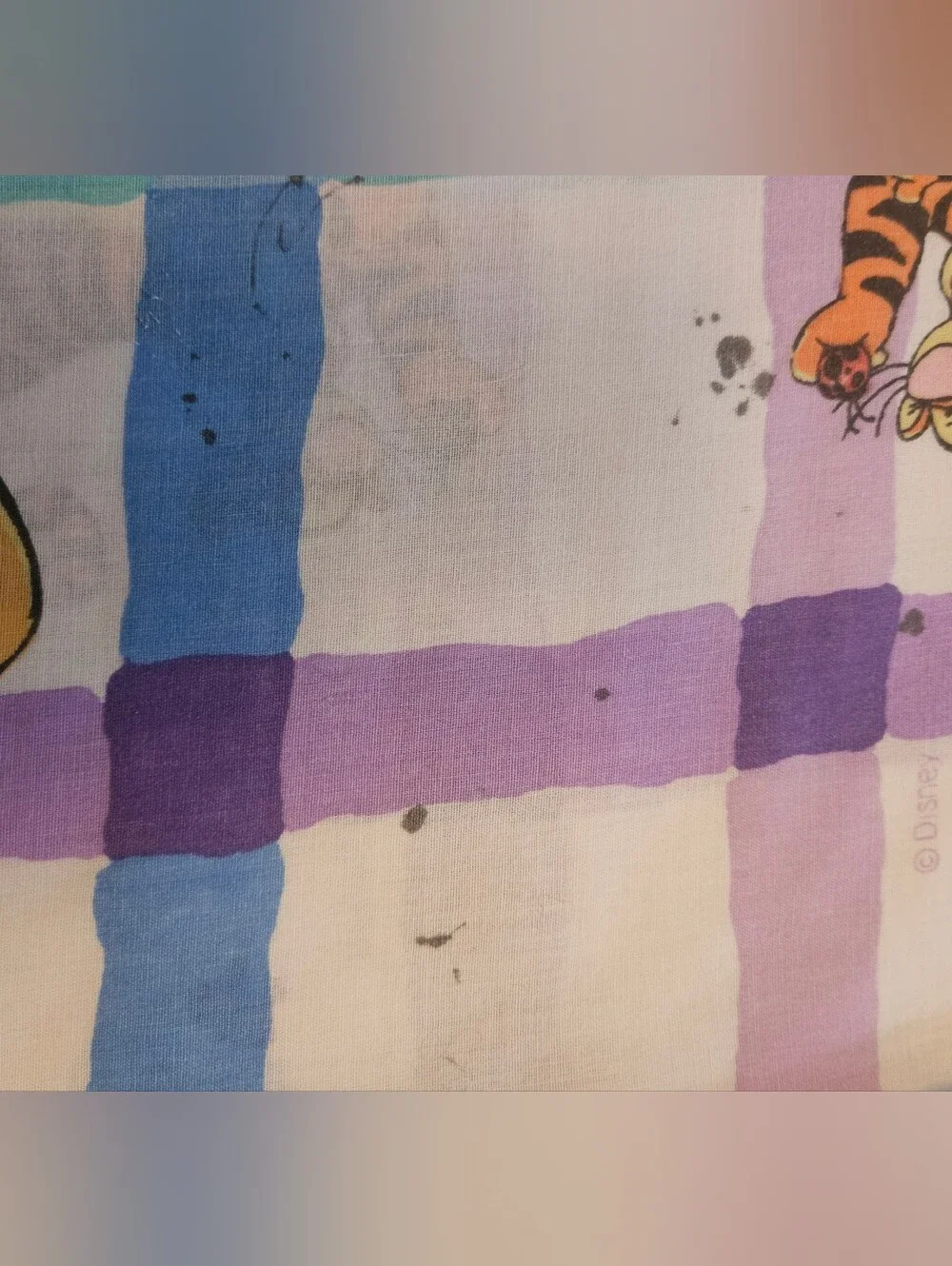 Vintage 90's Disney Winnie The Pooh & Tigger Lady Bug Plaid Twin Flat Sheet